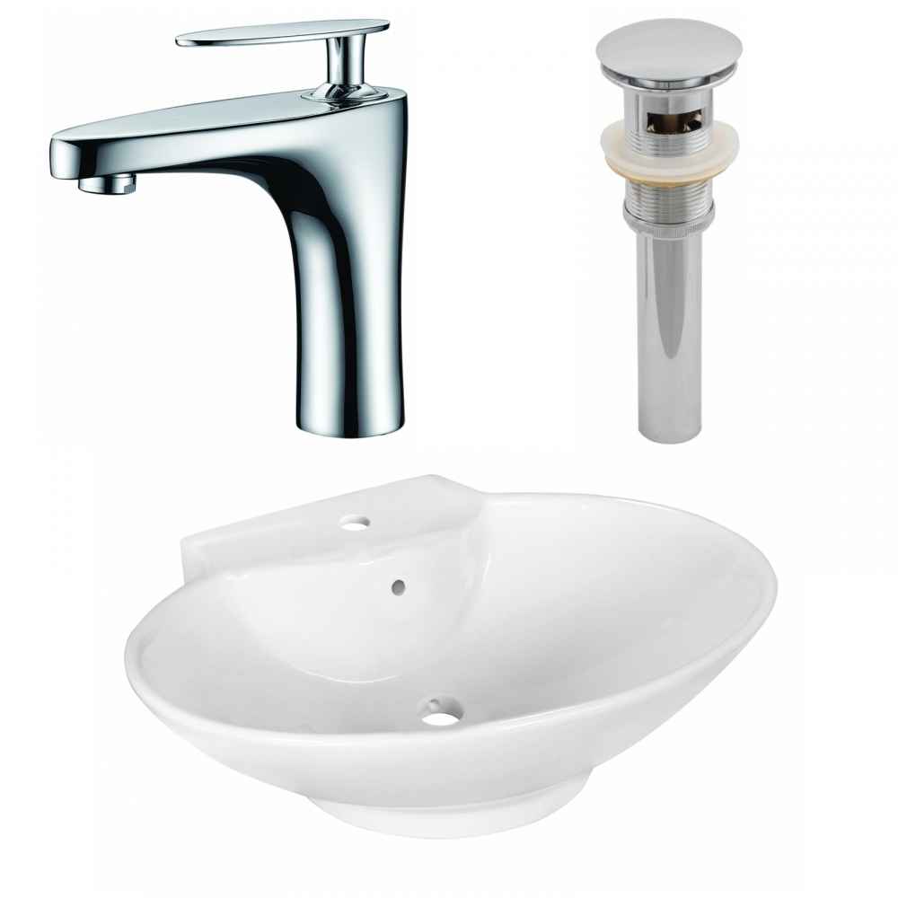 22.75-in. x 17.25-in. Oval Bathroom Vessel Sink Set White Enamel Glaze