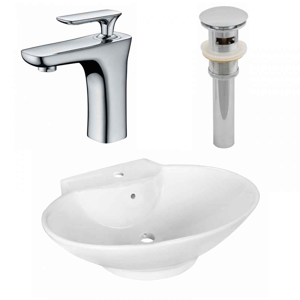 22.75-in. x 17.25-in. Oval Bathroom Vessel Sink Set White Enamel Glaze