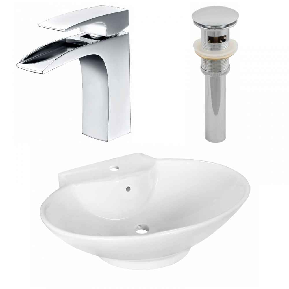 22.75-in. x 17.25-in. Oval Bathroom Vessel Sink Set White Enamel Glaze