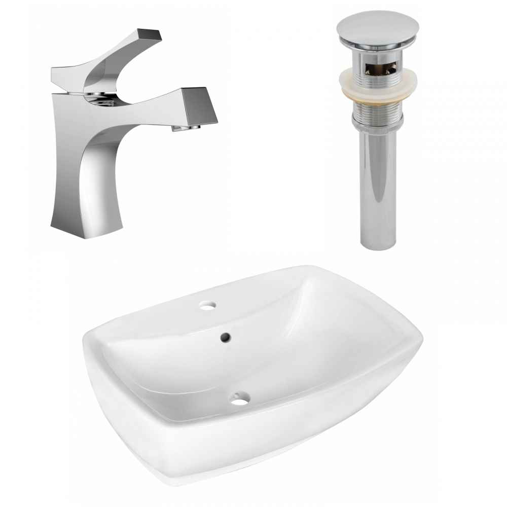 21.75-in. x 15.75-in. Rectangle Bathroom Vessel Sink Set White Enamel Glaze