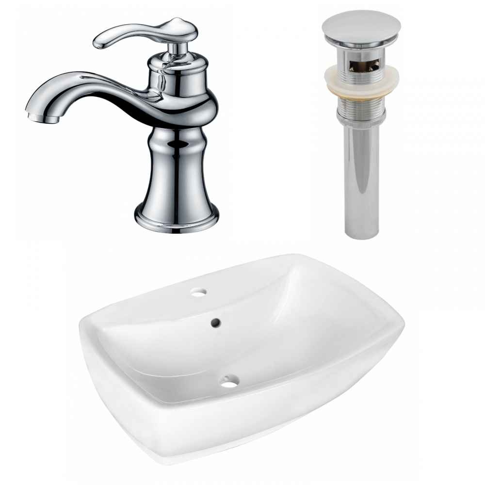 21.75-in. x 15.75-in. Rectangle Bathroom Vessel Sink Set White Enamel Glaze