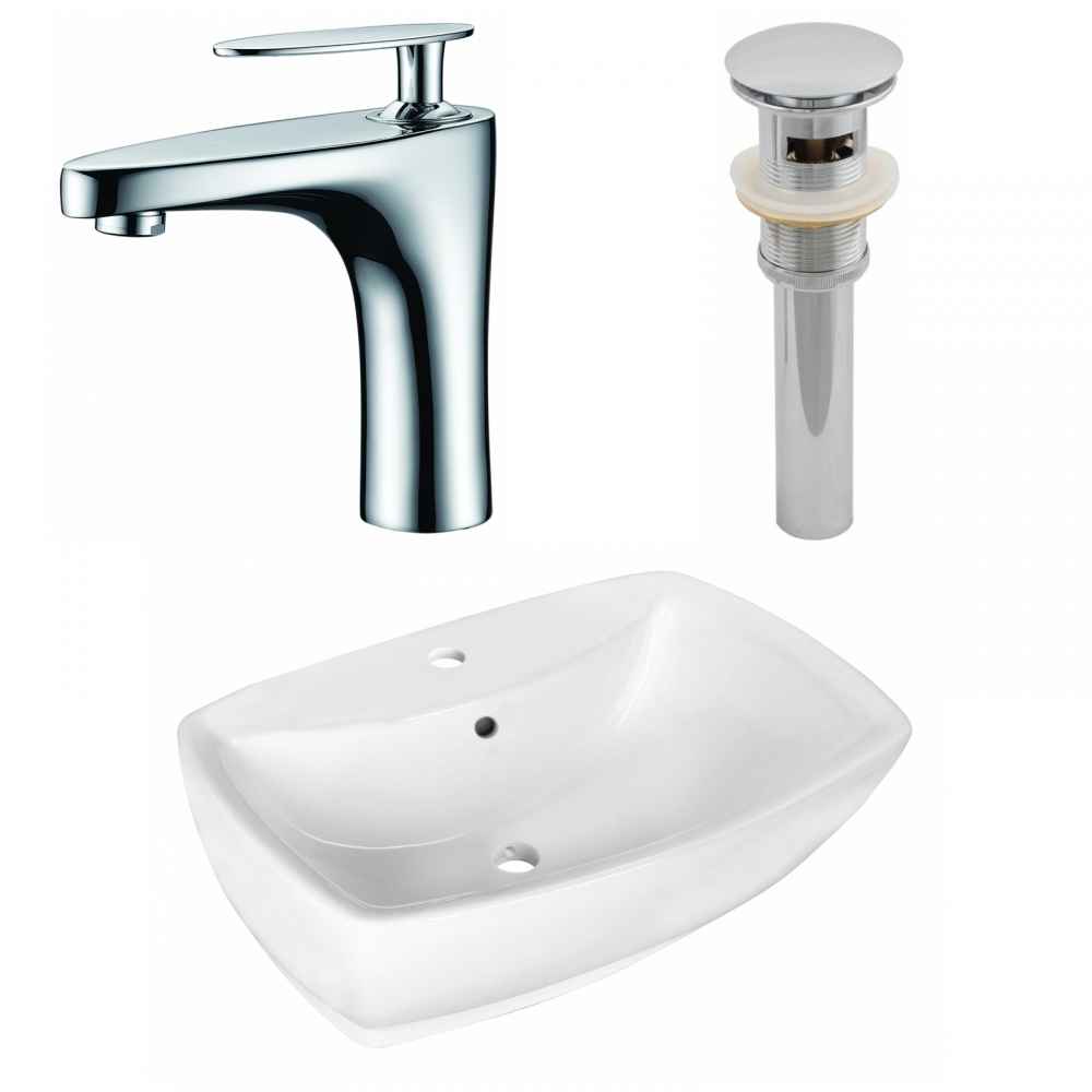 21.75-in. x 15.75-in. Rectangle Bathroom Vessel Sink Set White Enamel Glaze