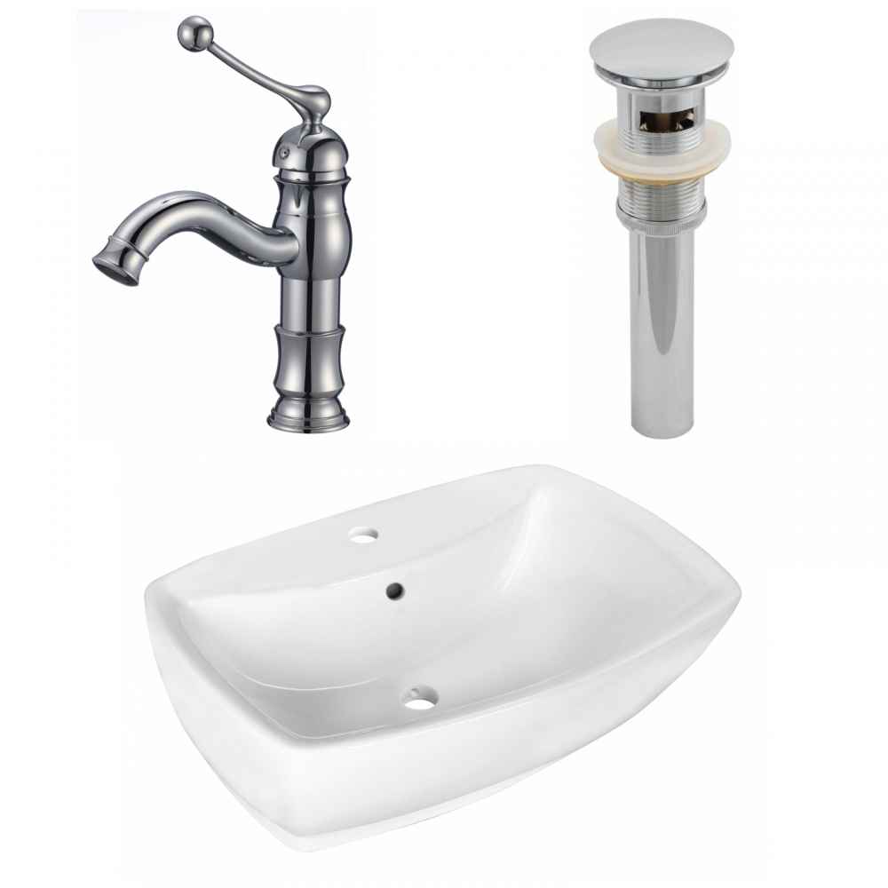 21.75-in. x 15.75-in. Rectangle Bathroom Vessel Sink Set White Enamel Glaze