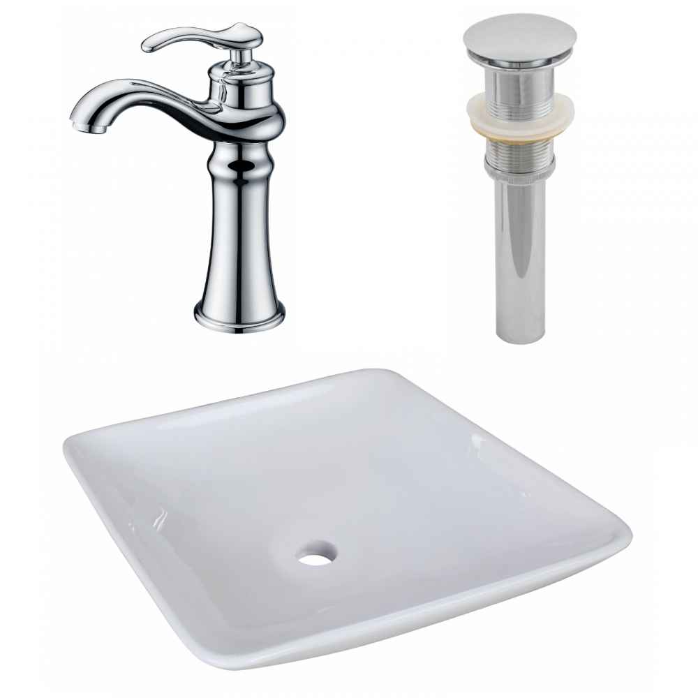 16.75-in. x 16.75-in. Square Bathroom Vessel Sink Set White Enamel Glaze