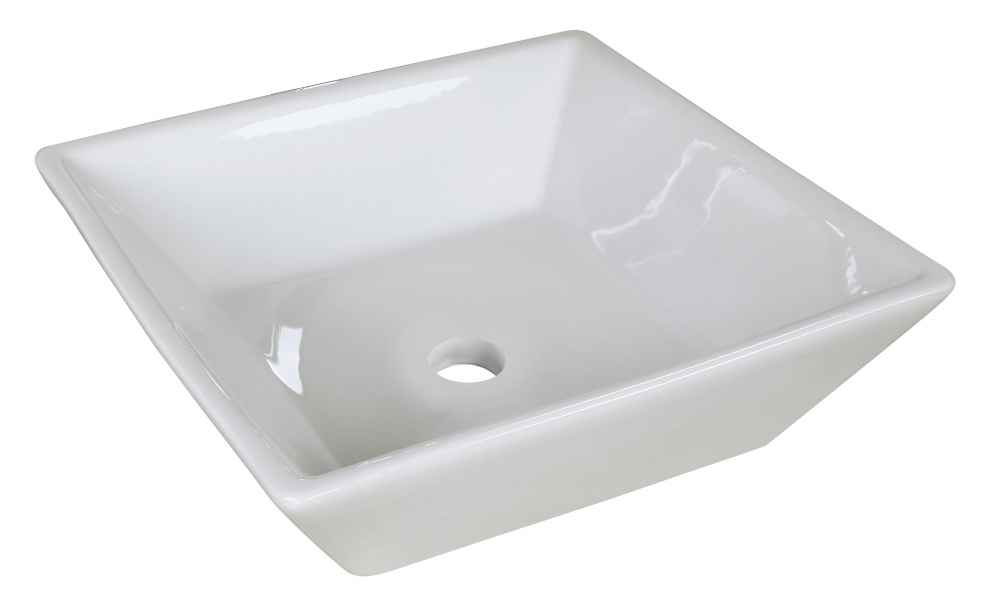 15.75-in. x 15.75-in. Square Bathroom Vessel Sink Set White Enamel Glaze