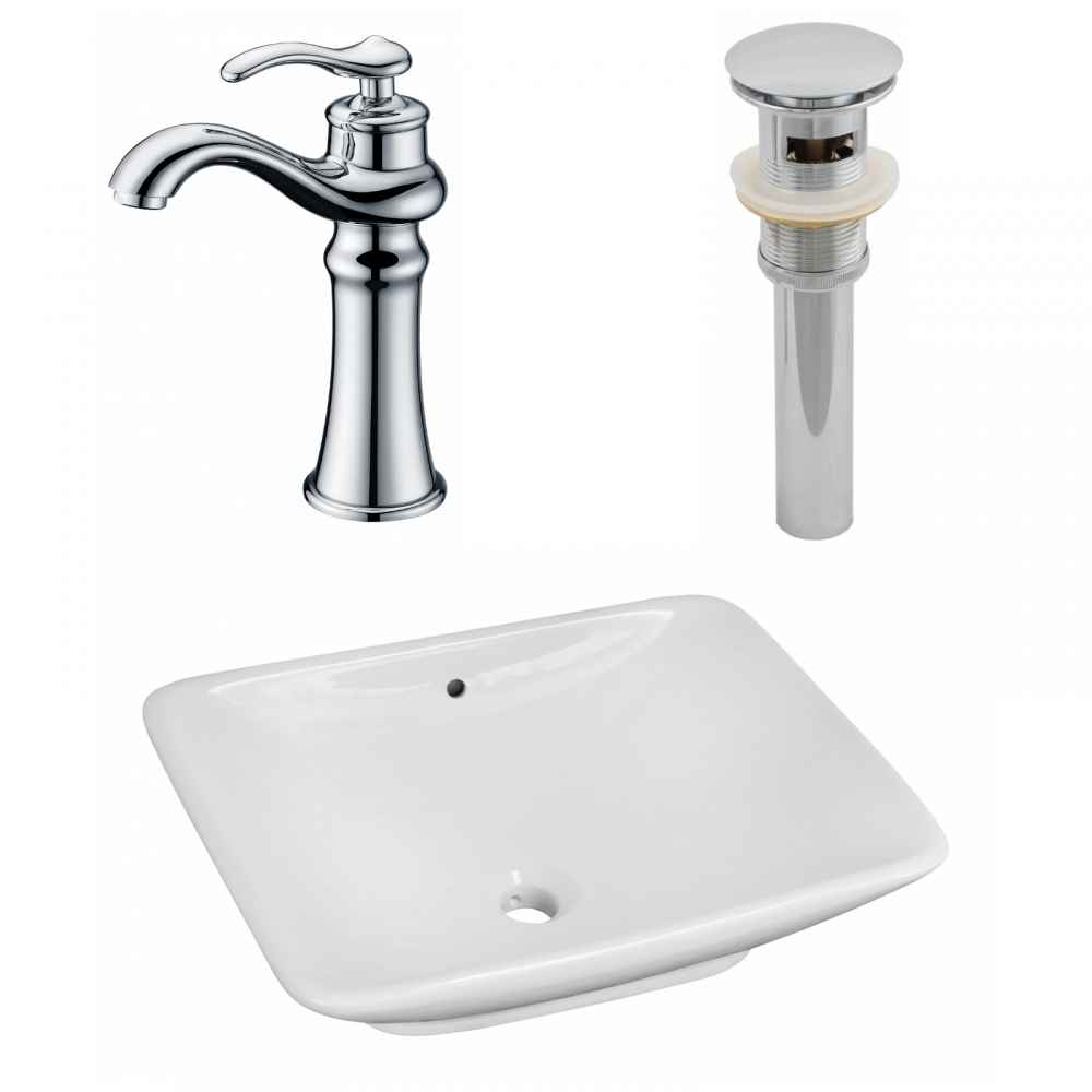 21.5-in. x 17-in. Rectangle Bathroom Vessel Sink Set White Enamel Glaze
