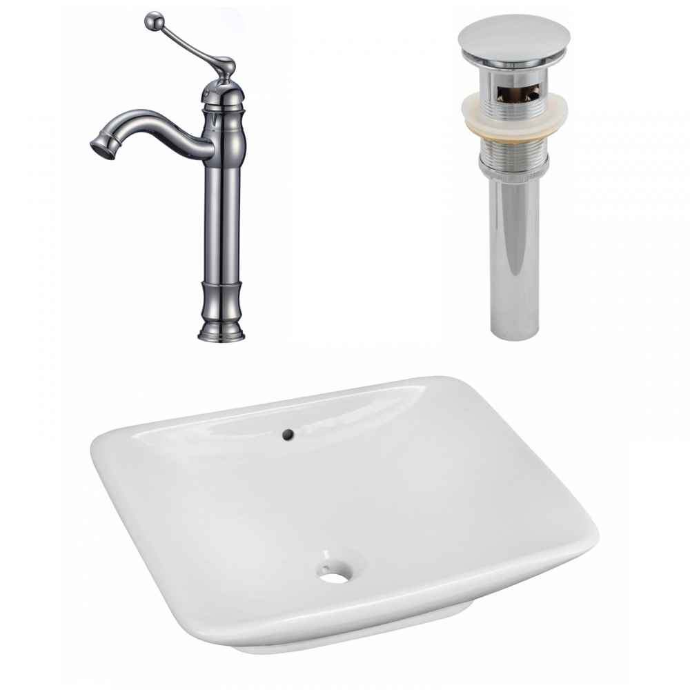 21.5-in. x 17-in. Rectangle Bathroom Vessel Sink Set White Enamel Glaze