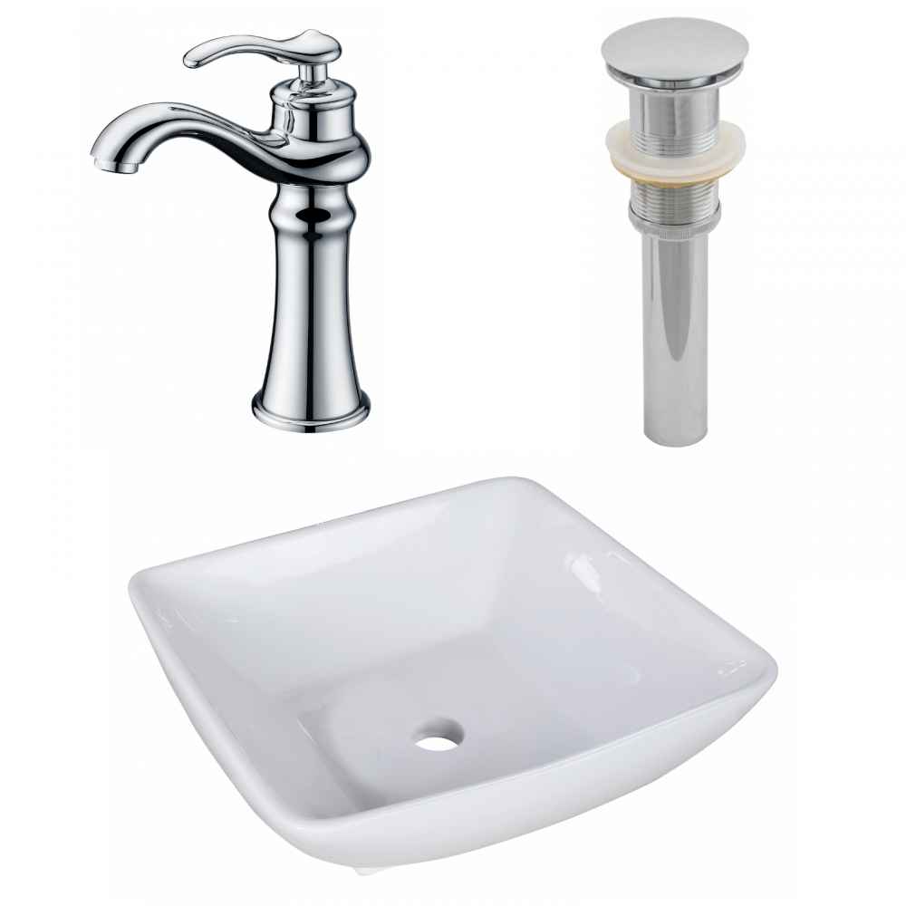 16.5-in. x 16.5-in. Square Bathroom Vessel Sink Set White Enamel Glaze