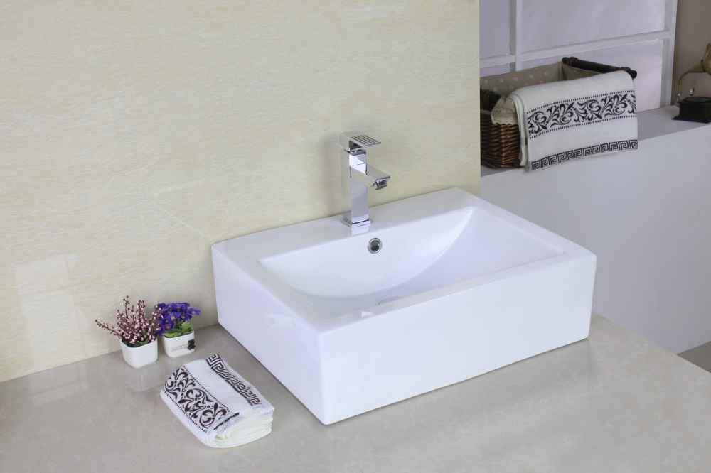 20.25-in. x 16.25-in. Rectangle Bathroom Vessel Sink Set White Enamel Glaze