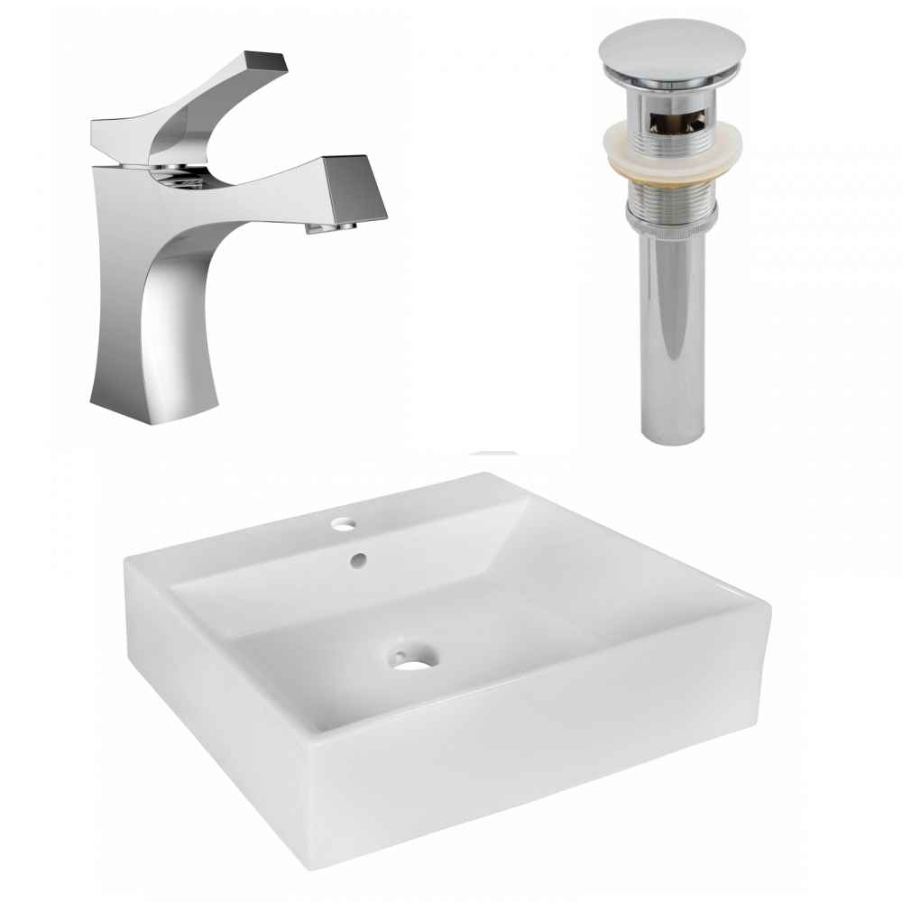 20.5-in. x 17.25-in. Rectangle Bathroom Vessel Sink Set White Enamel Glaze