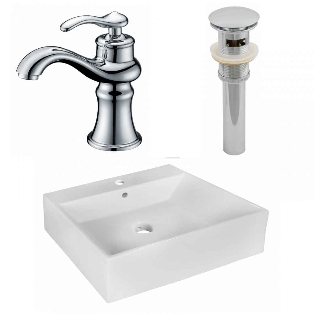 20.5-in. x 17.25-in. Rectangle Bathroom Vessel Sink Set White Enamel Glaze