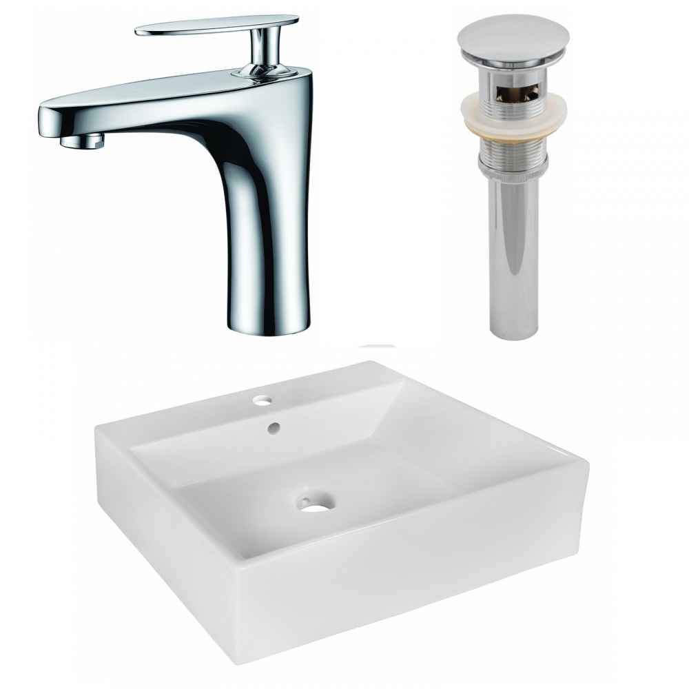 20.5-in. x 17.25-in. Rectangle Bathroom Vessel Sink Set White Enamel Glaze