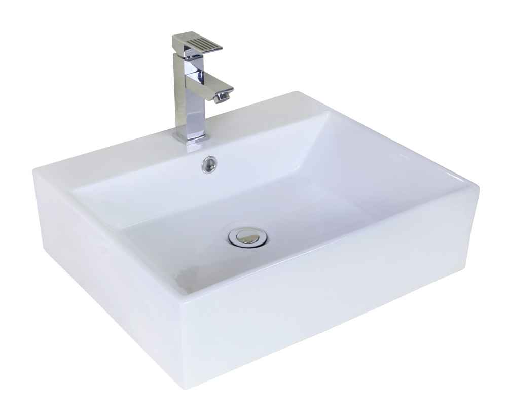 20.5-in. x 17.25-in. Rectangle Bathroom Vessel Sink Set White Enamel Glaze