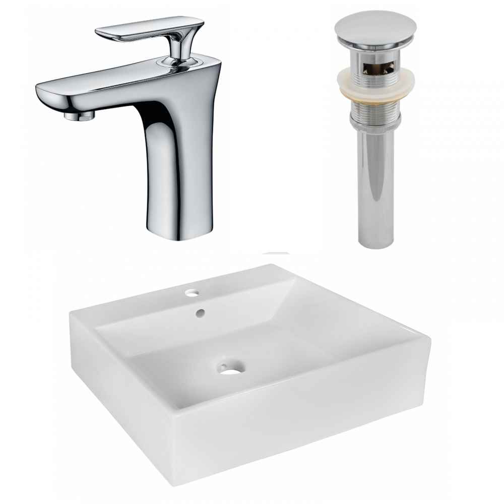 20.5-in. x 17.25-in. Rectangle Bathroom Vessel Sink Set White Enamel Glaze