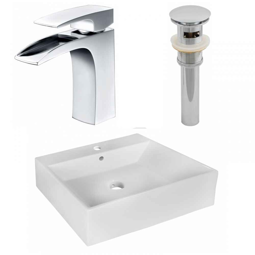20.5-in. x 17.25-in. Rectangle Bathroom Vessel Sink Set White Enamel Glaze