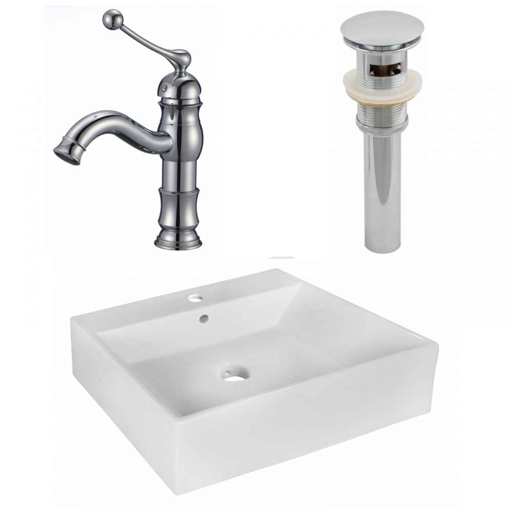 20.5-in. x 17.25-in. Rectangle Bathroom Vessel Sink Set White Enamel Glaze