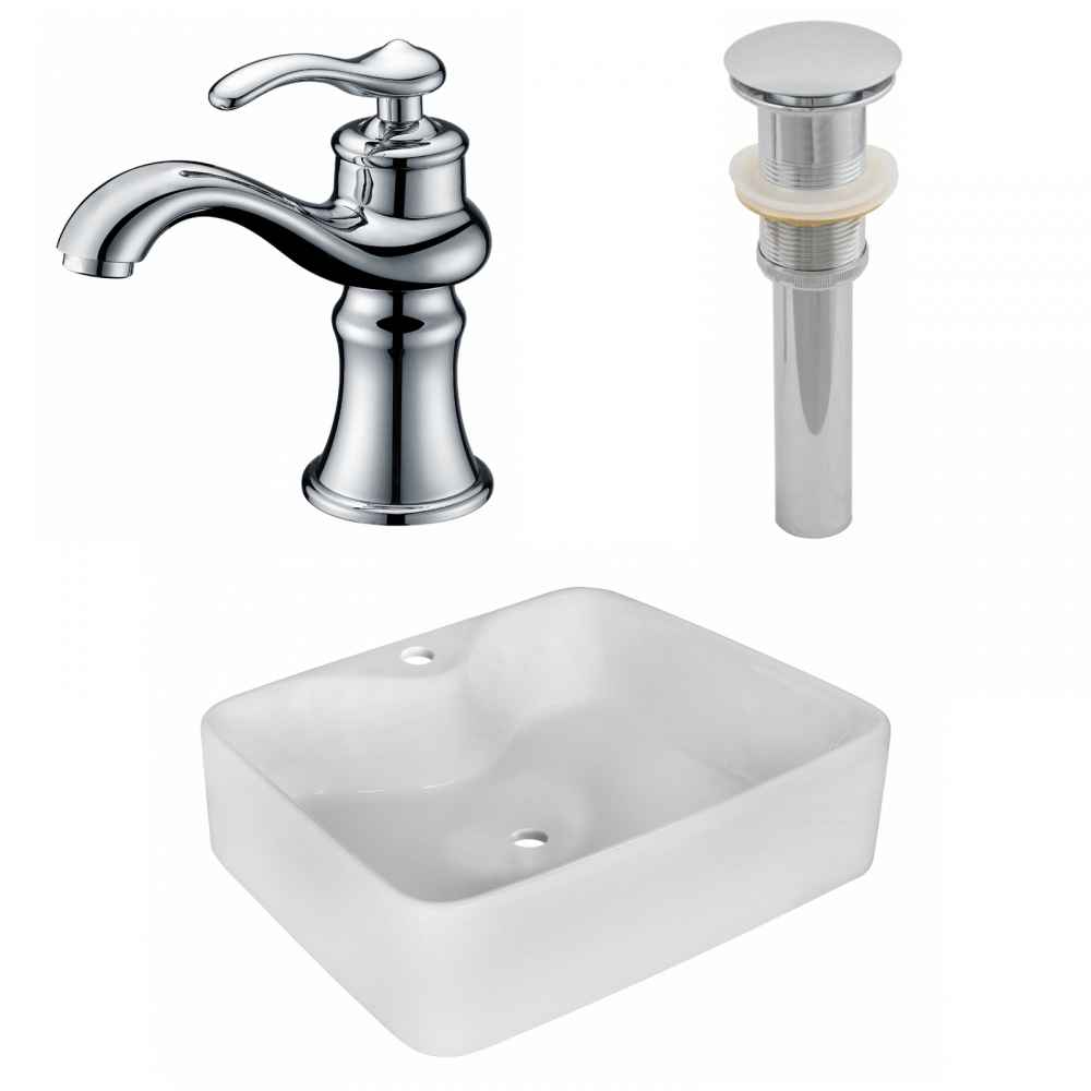18.75-in. x 14.75-in. Rectangle Bathroom Vessel Sink Set White Enamel Glaze