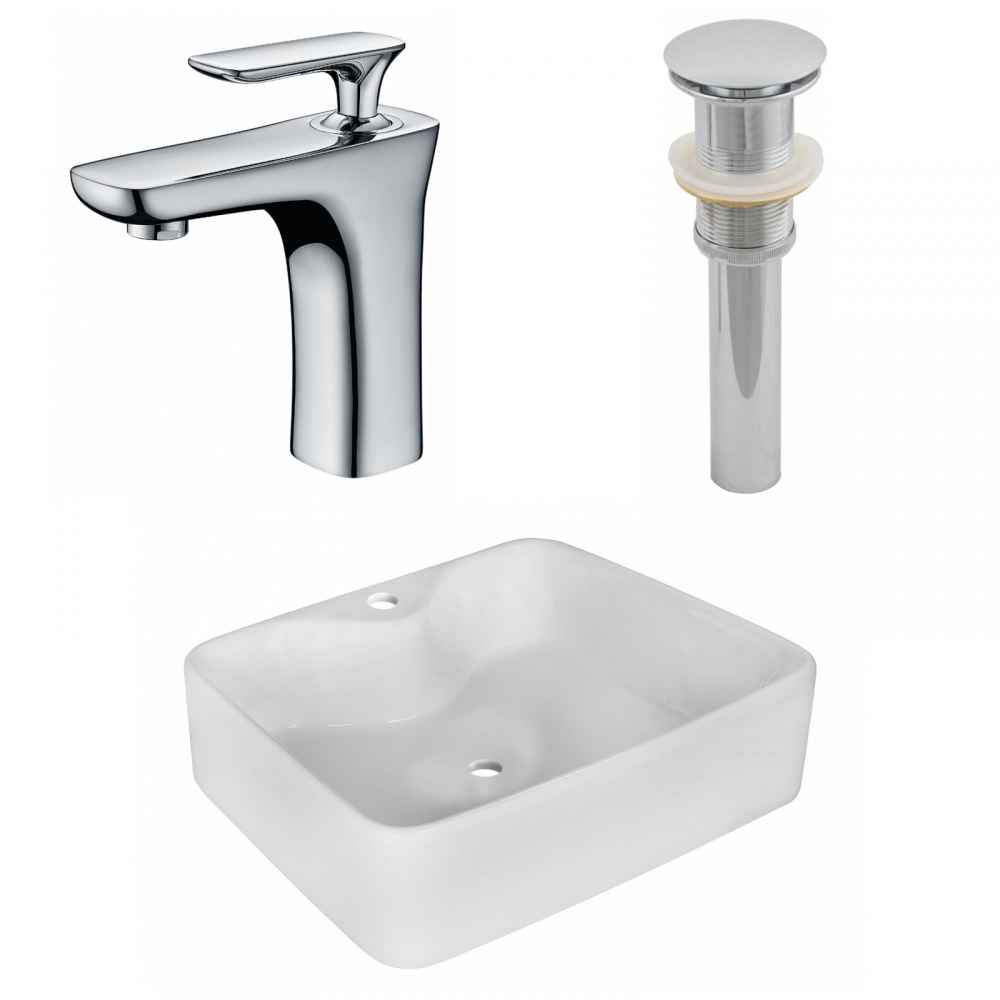 18.75-in. x 14.75-in. Rectangle Bathroom Vessel Sink Set White Enamel Glaze