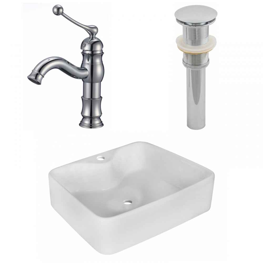 18.75-in. x 14.75-in. Rectangle Bathroom Vessel Sink Set White Enamel Glaze