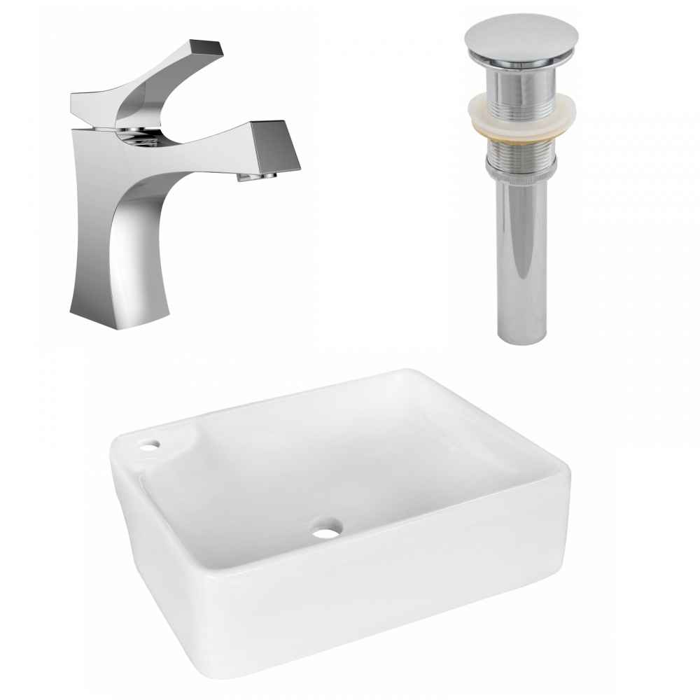 17.25-in. x 13-in. Rectangle Bathroom Vessel Sink Set White Enamel Glaze