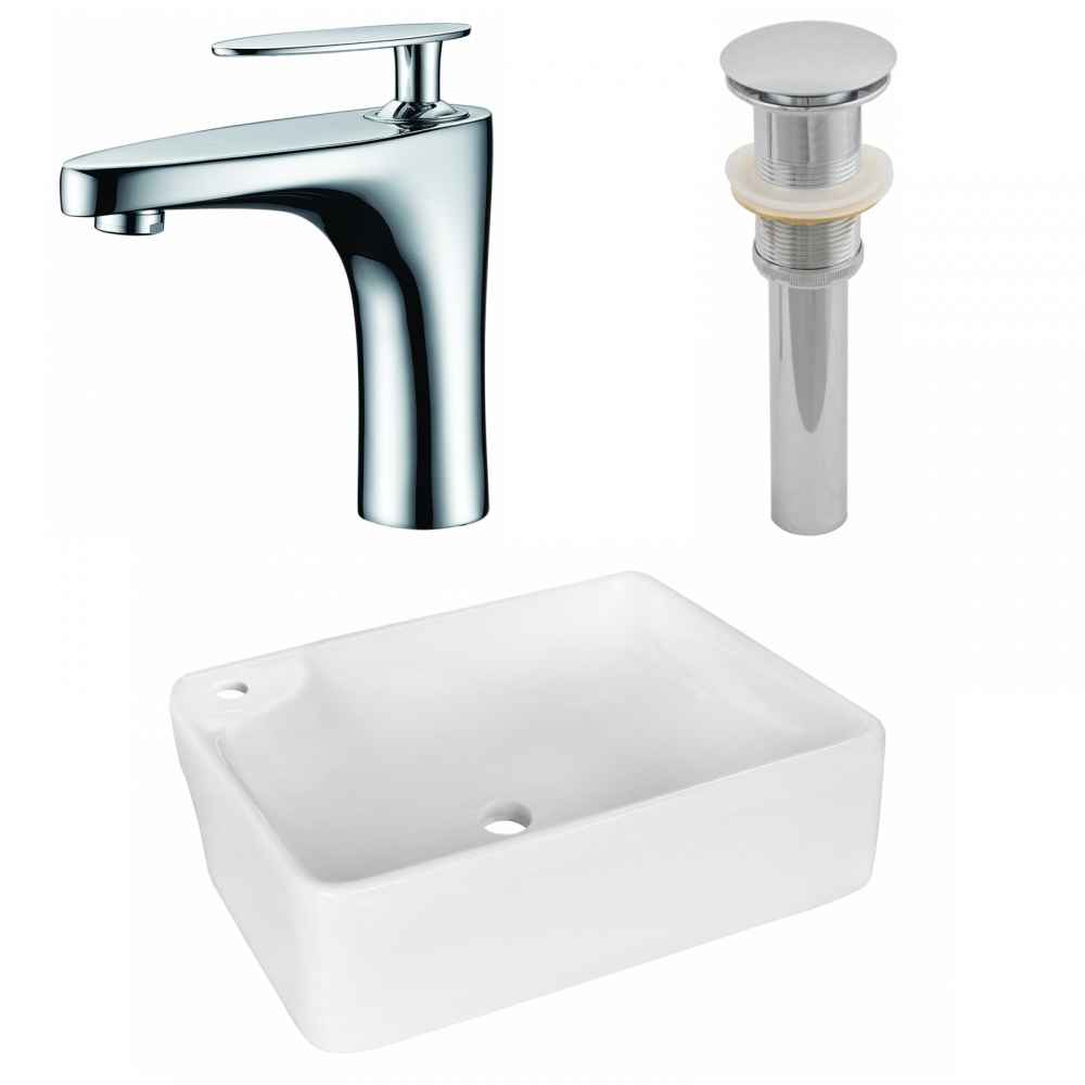 17.25-in. x 13-in. Rectangle Bathroom Vessel Sink Set White Enamel Glaze