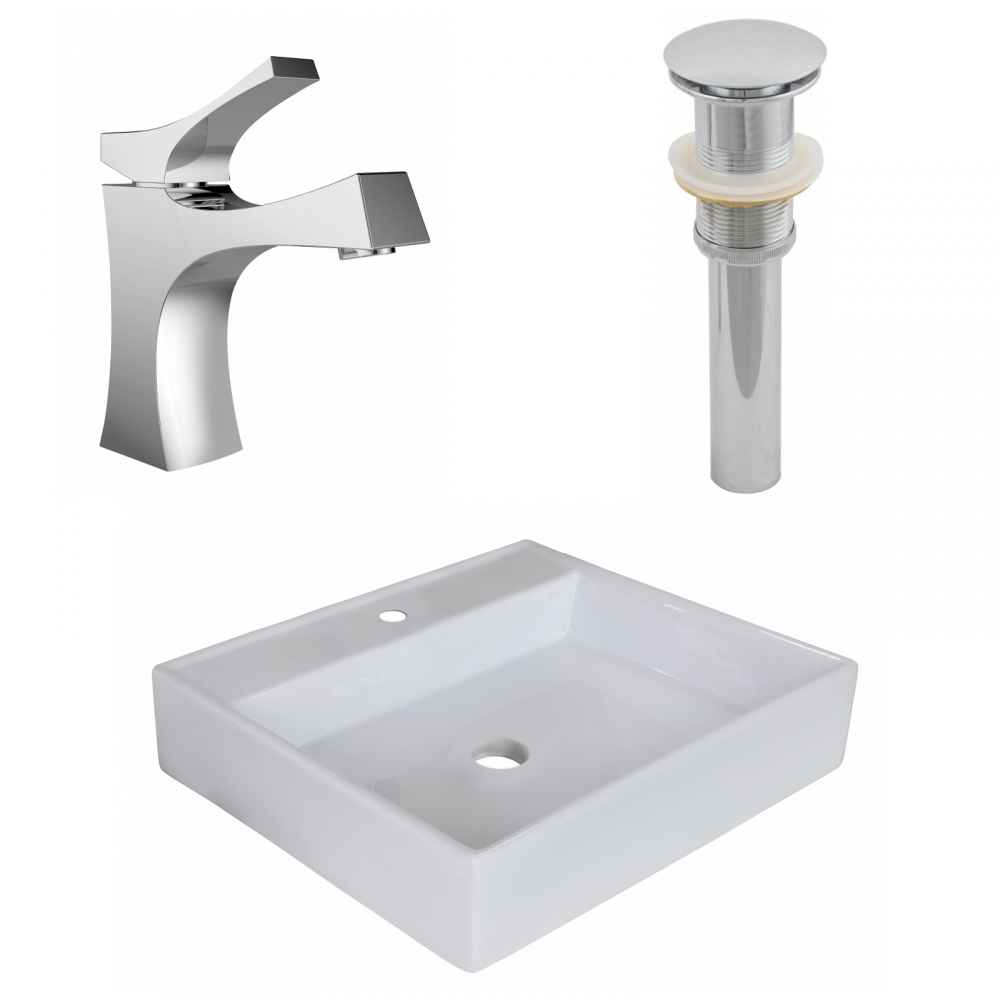 17-in. x 17-in. Square Bathroom Vessel Sink Set White Enamel Glaze
