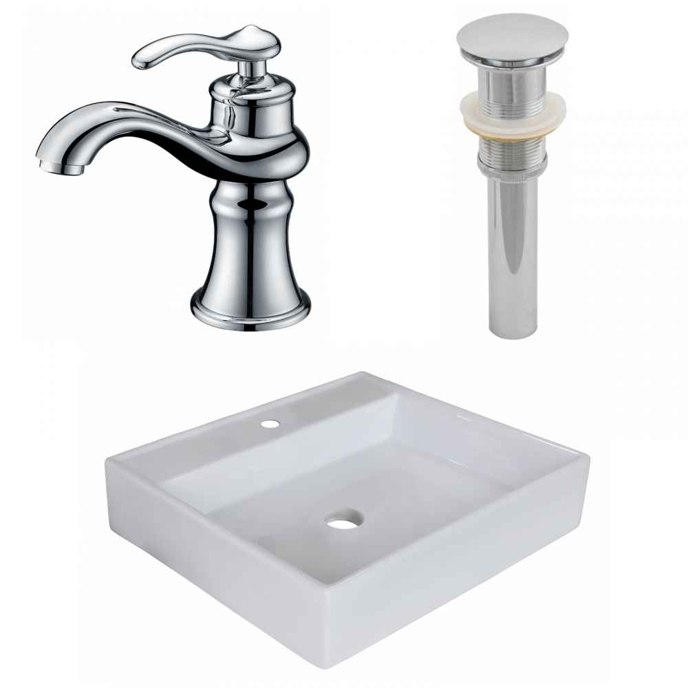 17-in. x 17-in. Square Bathroom Vessel Sink Set White Enamel Glaze