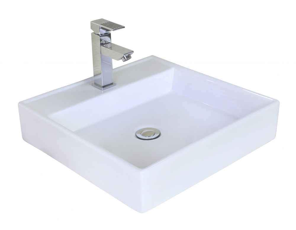 17-in. x 17-in. Square Bathroom Vessel Sink Set White Enamel Glaze