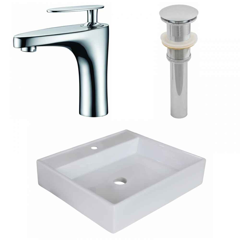 17-in. x 17-in. Square Bathroom Vessel Sink Set White Enamel Glaze