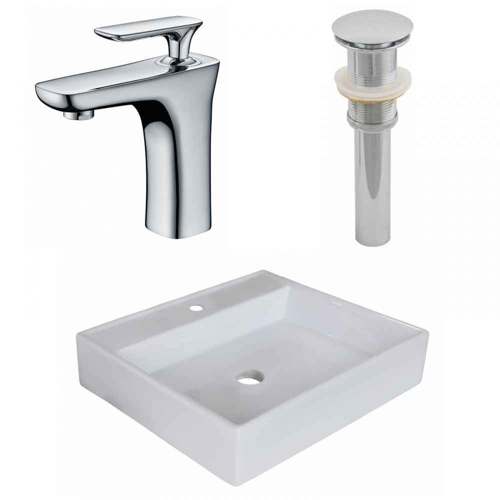 17-in. x 17-in. Square Bathroom Vessel Sink Set White Enamel Glaze
