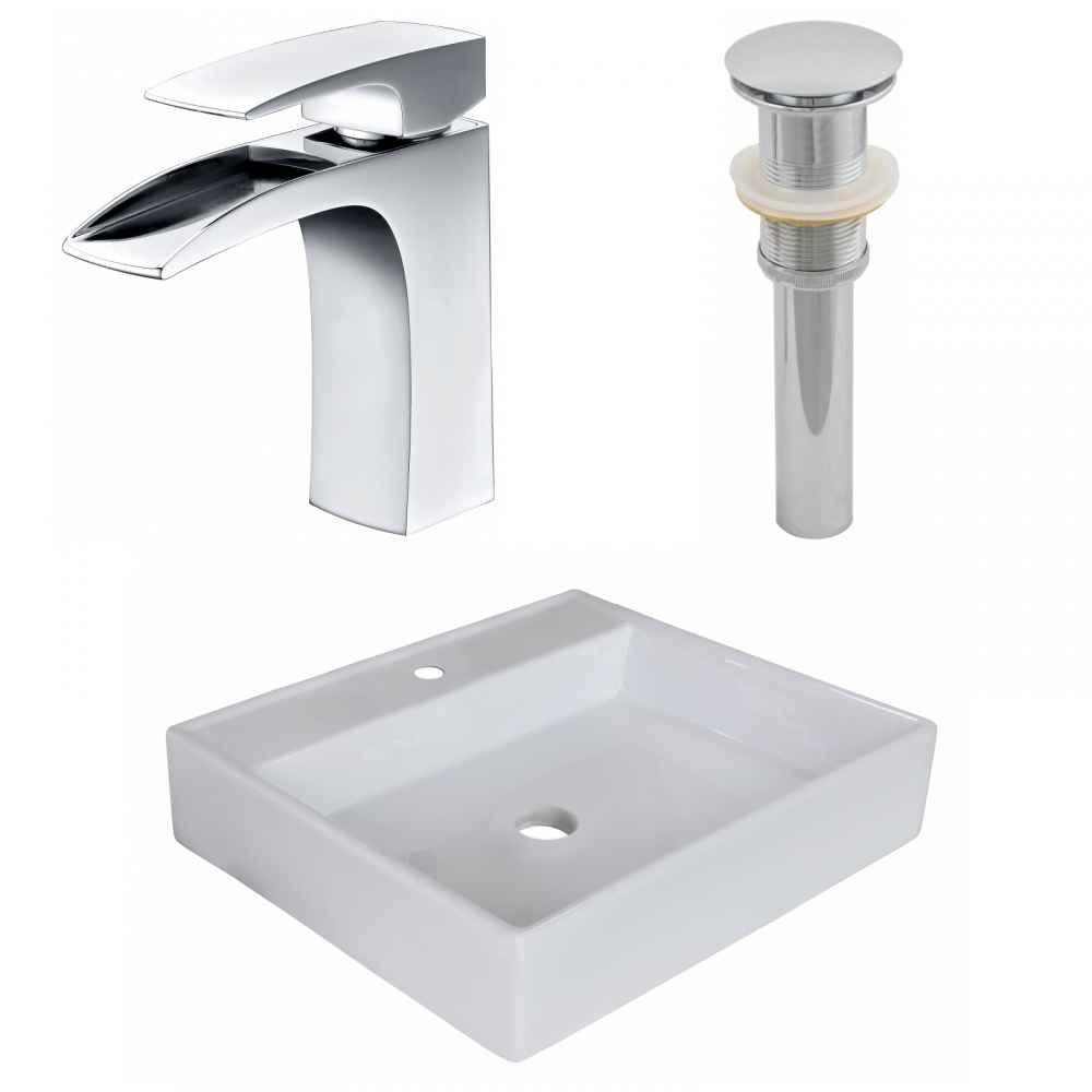 17-in. x 17-in. Square Bathroom Vessel Sink Set White Enamel Glaze