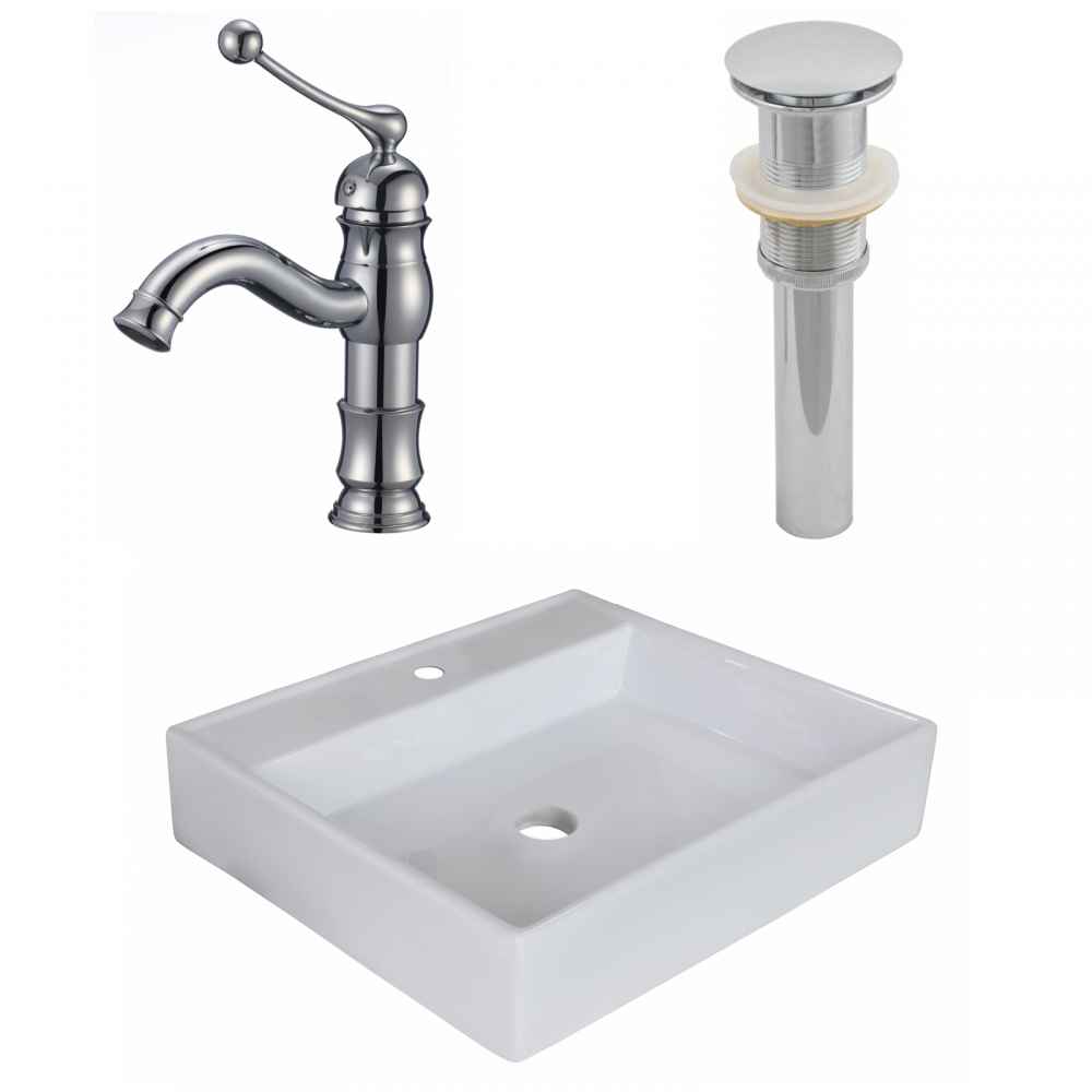 17-in. x 17-in. Square Bathroom Vessel Sink Set White Enamel Glaze
