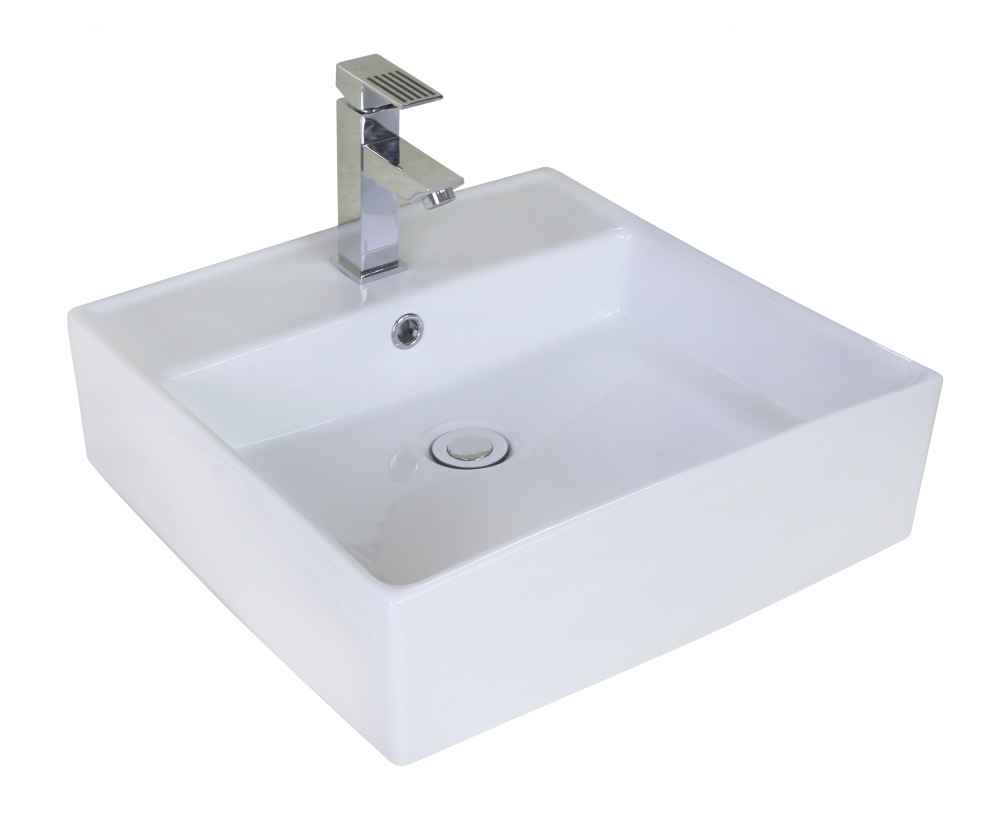 18-in. x 18-in. Square Bathroom Vessel Sink Set White Enamel Glaze