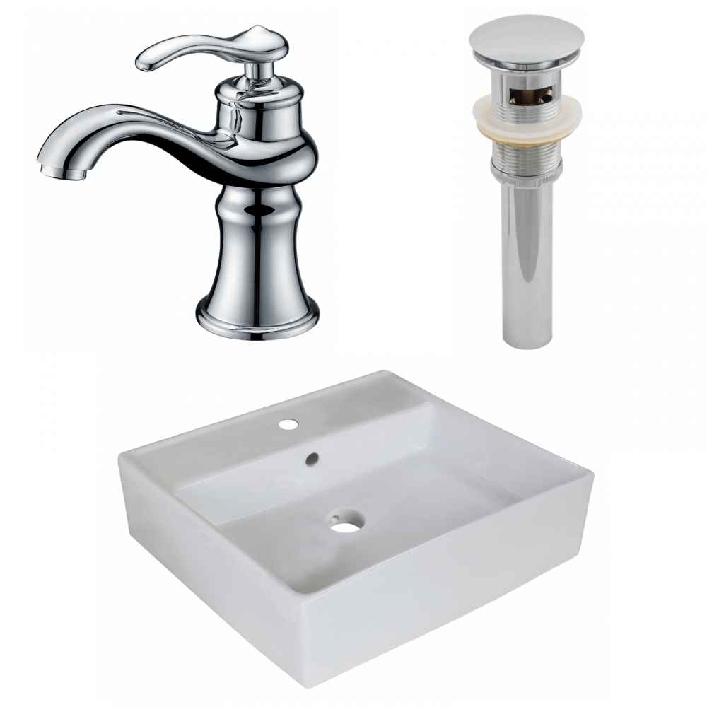 18-in. x 18-in. Square Bathroom Vessel Sink Set White Enamel Glaze