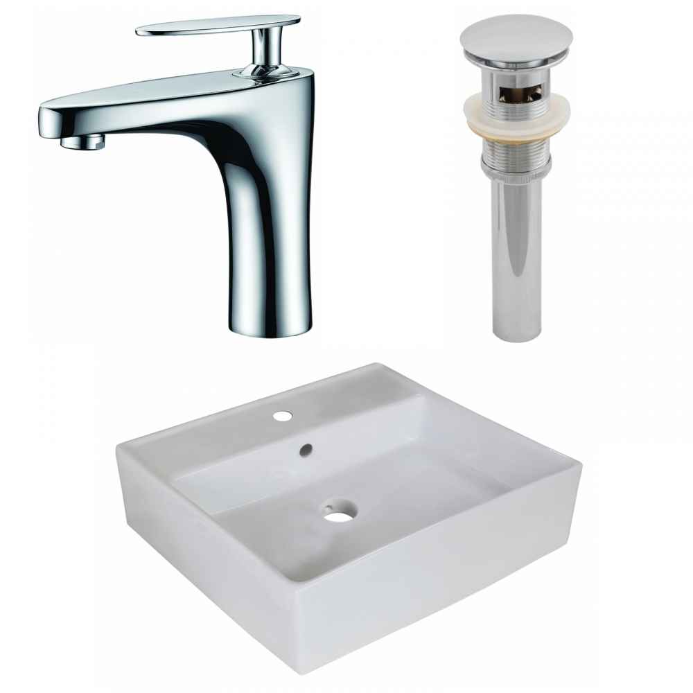 18-in. x 18-in. Square Bathroom Vessel Sink Set White Enamel Glaze