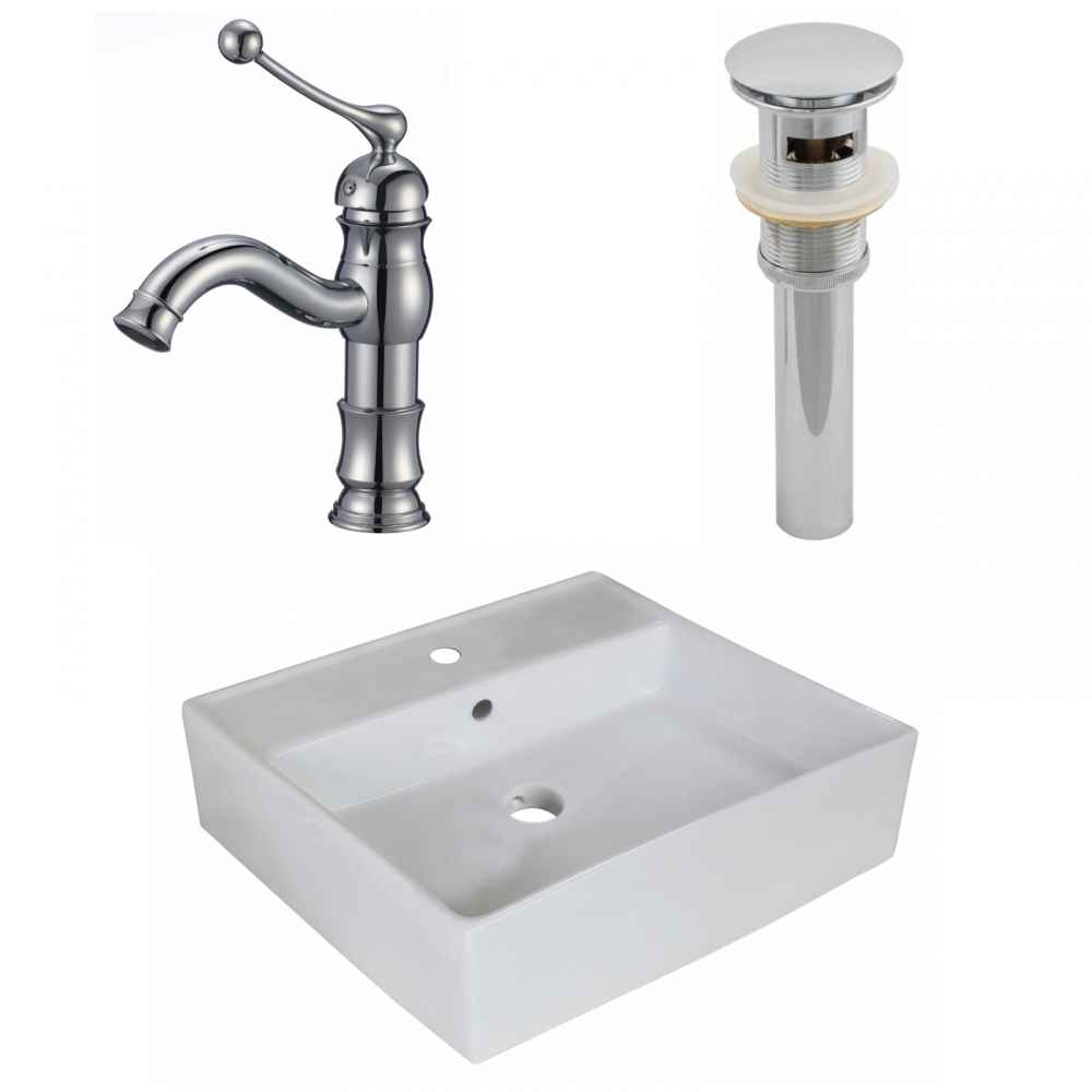 18-in. x 18-in. Square Bathroom Vessel Sink Set White Enamel Glaze