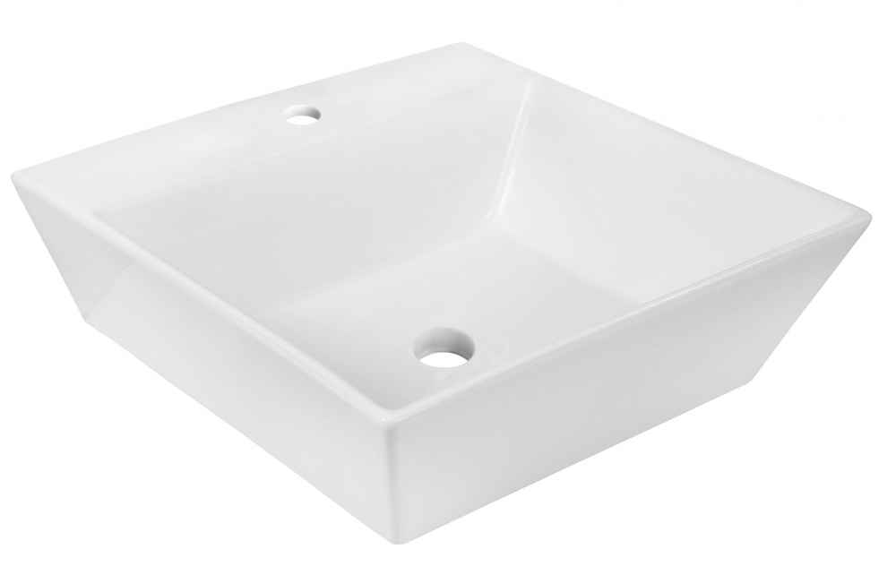 16.5-in. x 16.5-in. Square Bathroom Vessel Sink Set White Enamel Glaze