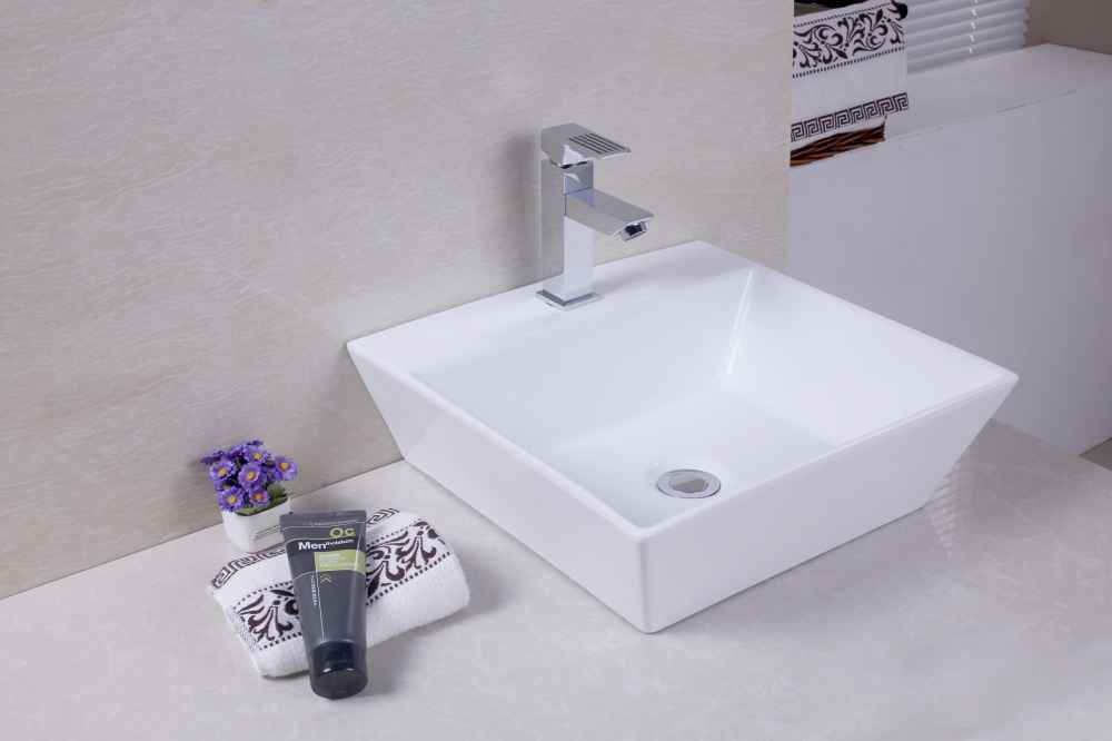 16.5-in. x 16.5-in. Square Bathroom Vessel Sink Set White Enamel Glaze