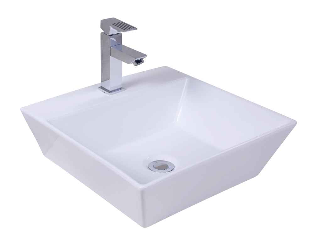 16.5-in. x 16.5-in. Square Bathroom Vessel Sink Set White Enamel Glaze