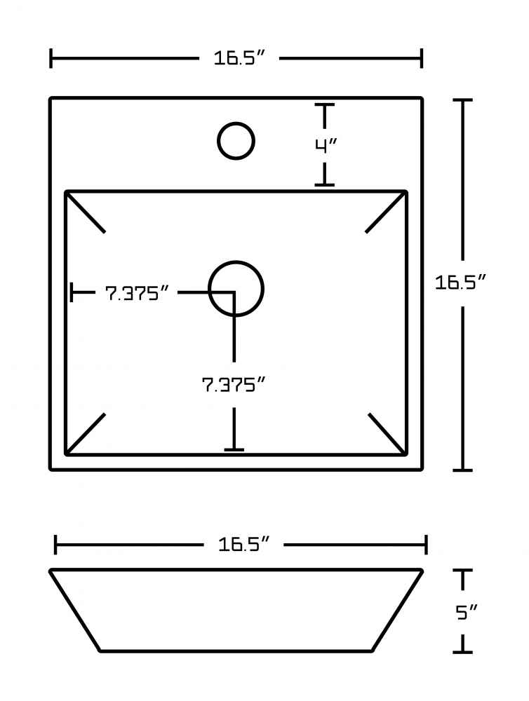 16.5-in. x 16.5-in. Square Bathroom Vessel Sink Set White Enamel Glaze