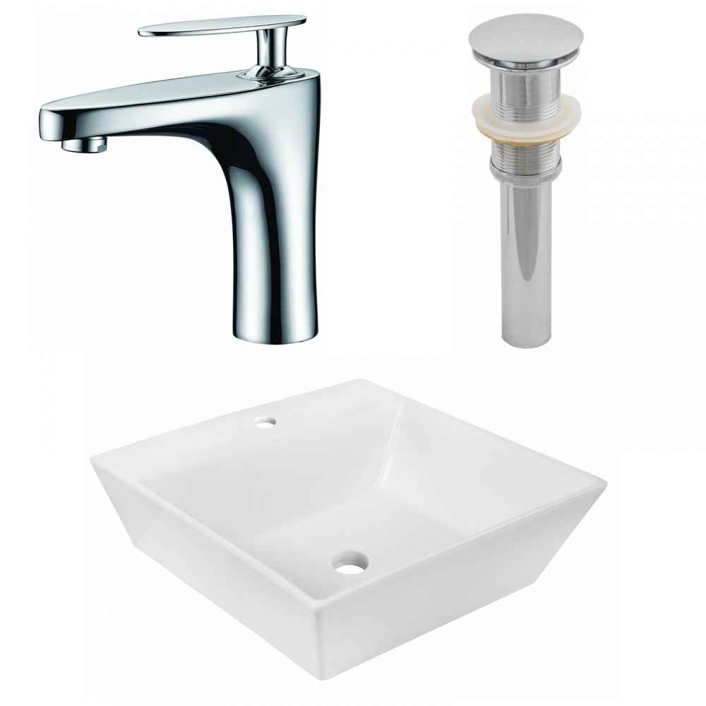 16.5-in. x 16.5-in. Square Bathroom Vessel Sink Set White Enamel Glaze