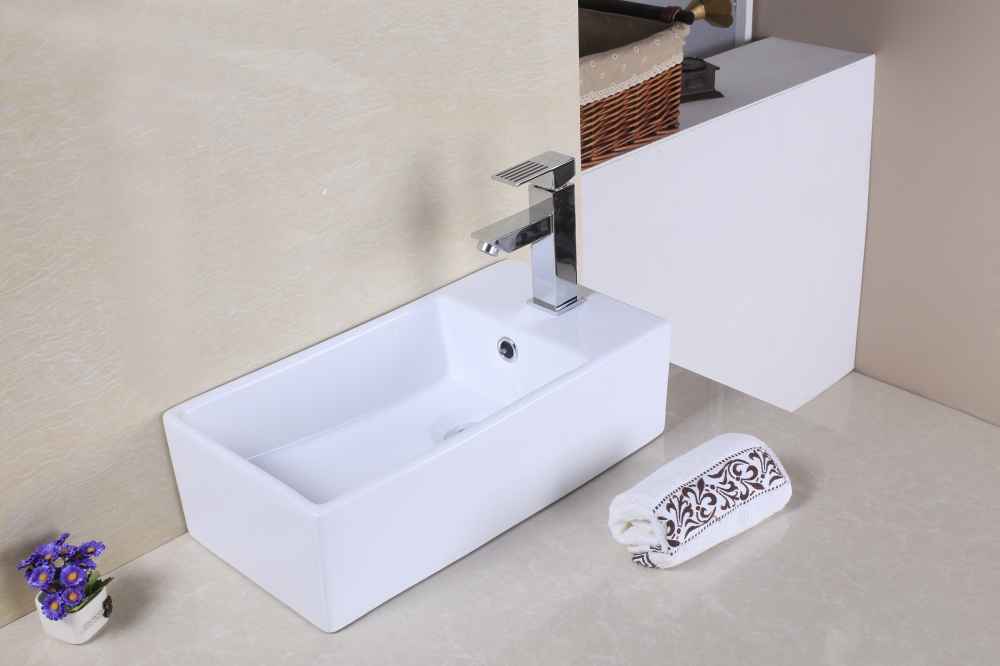 19-in. x 9.75-in. Rectangle Bathroom Vessel Sink Set White Enamel Glaze