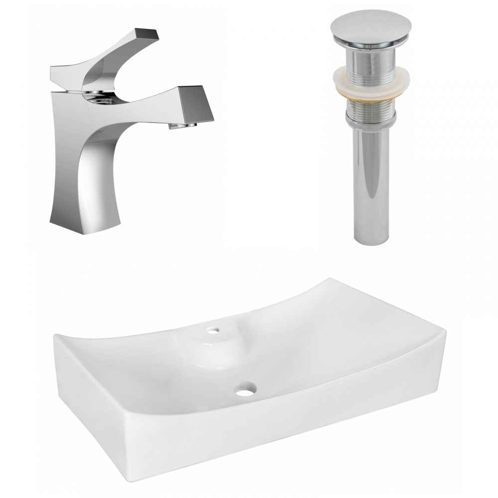 26.25-in. x 15.25-in. Rectangle Bathroom Vessel Sink Set White Enamel Glaze