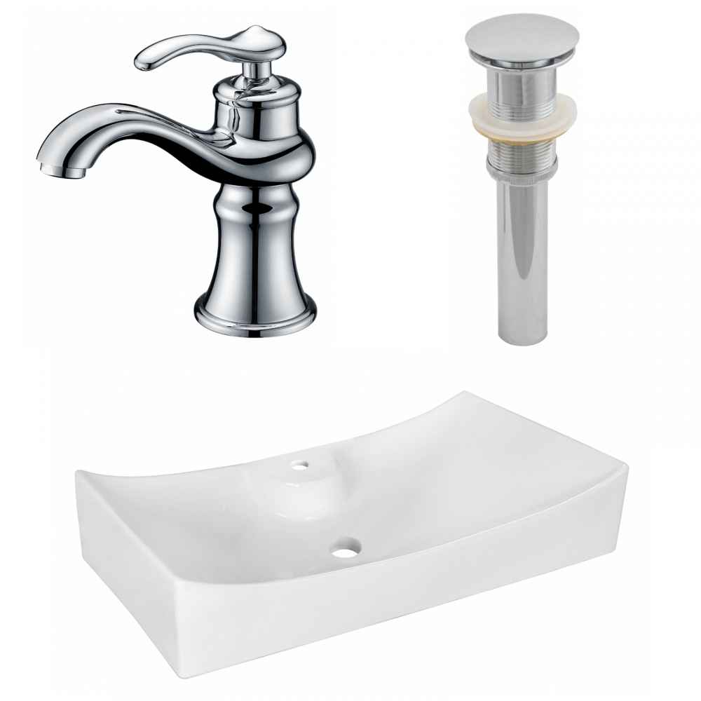26.25-in. x 15.25-in. Rectangle Bathroom Vessel Sink Set White Enamel Glaze