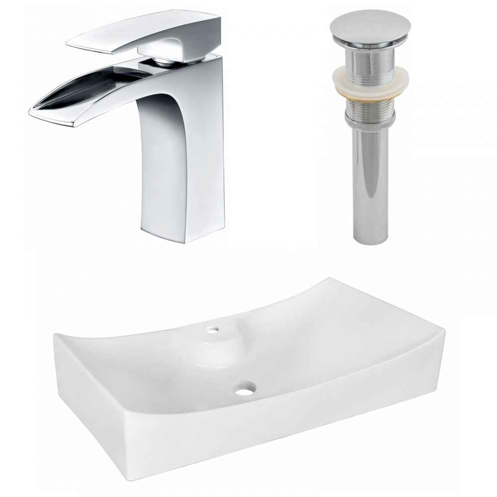 26.25-in. x 15.25-in. Rectangle Bathroom Vessel Sink Set White Enamel Glaze