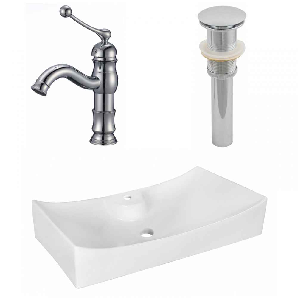 26.25-in. x 15.25-in. Rectangle Bathroom Vessel Sink Set White Enamel Glaze