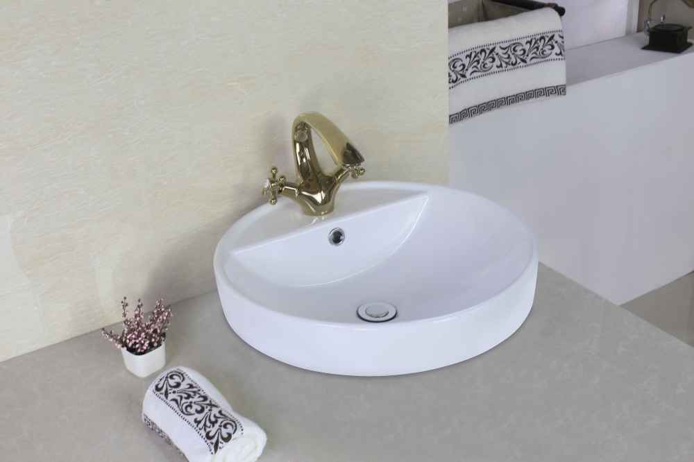 18.1-in. x 18.1-in. Round Bathroom Vessel Sink Set White Enamel Glaze