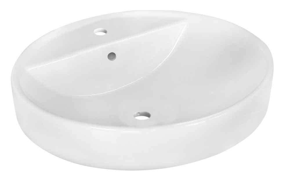 18.1-in. x 18.1-in. Round Bathroom Vessel Sink Set White Enamel Glaze