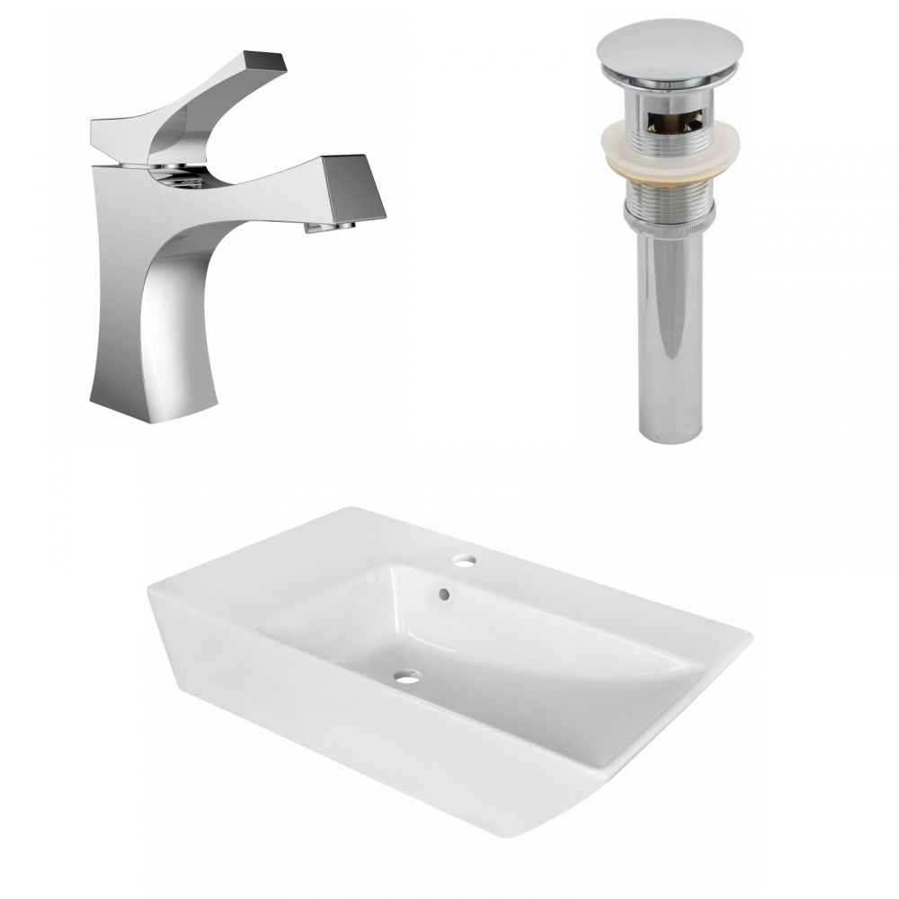25.5-in. x 15.5-in. Rectangle Bathroom Vessel Sink Set White Enamel Glaze