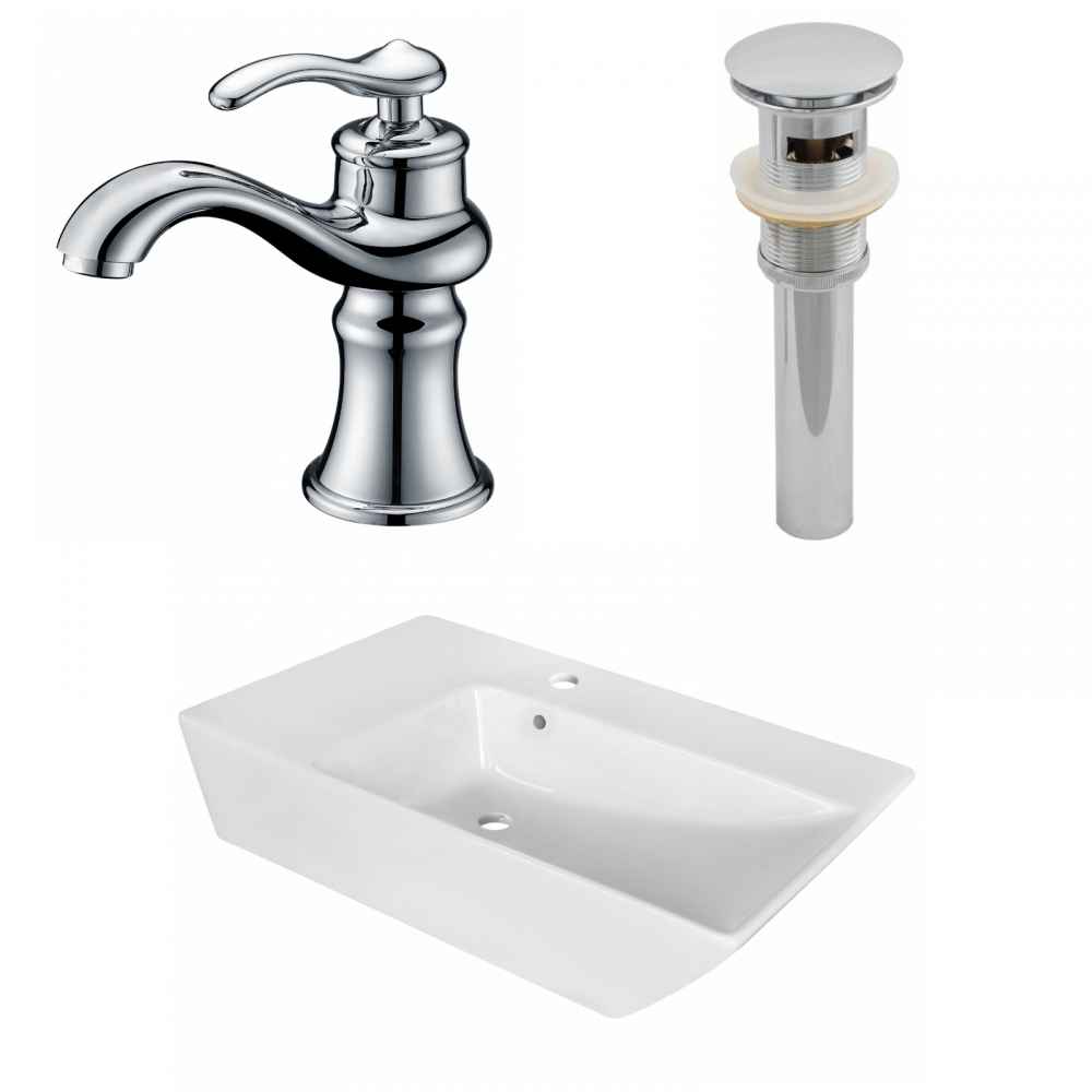 25.5-in. x 15.5-in. Rectangle Bathroom Vessel Sink Set White Enamel Glaze